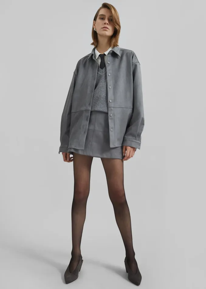 The Frankie Shop Tops Regina Faux Suede Shirt 8211 Slate Grey 8211 Women