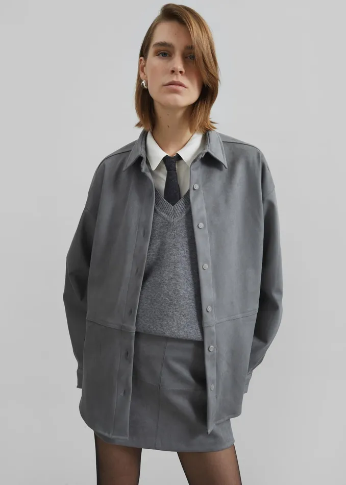 The Frankie Shop Tops Regina Faux Suede Shirt 8211 Slate Grey 8211 Women