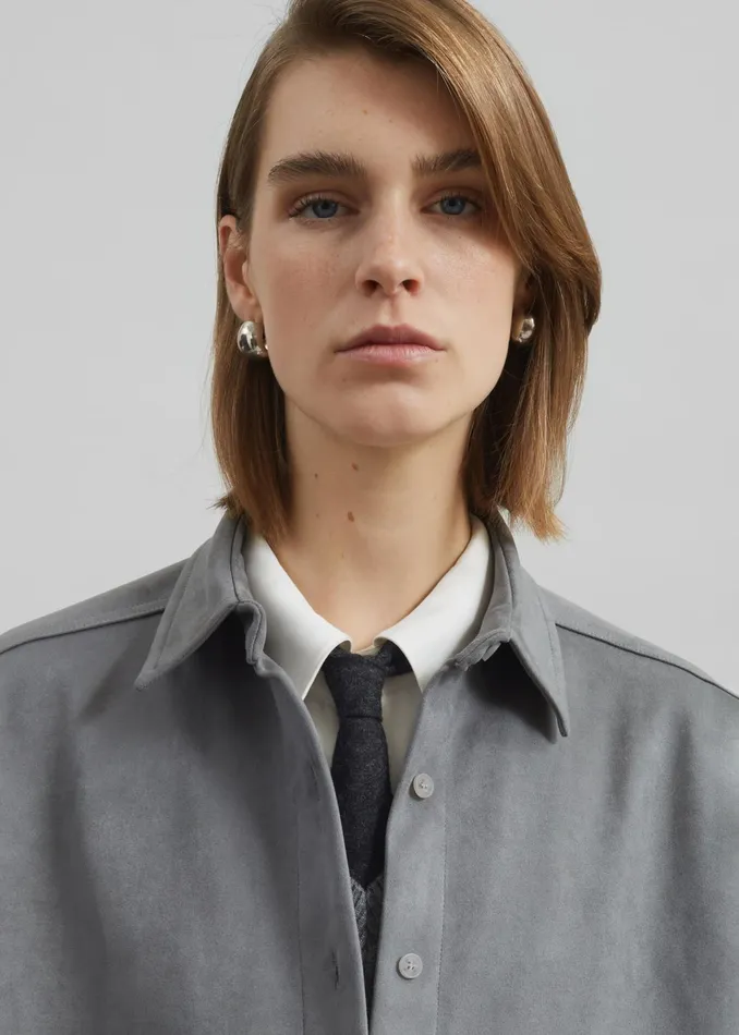 The Frankie Shop Tops Regina Faux Suede Shirt 8211 Slate Grey 8211 Women