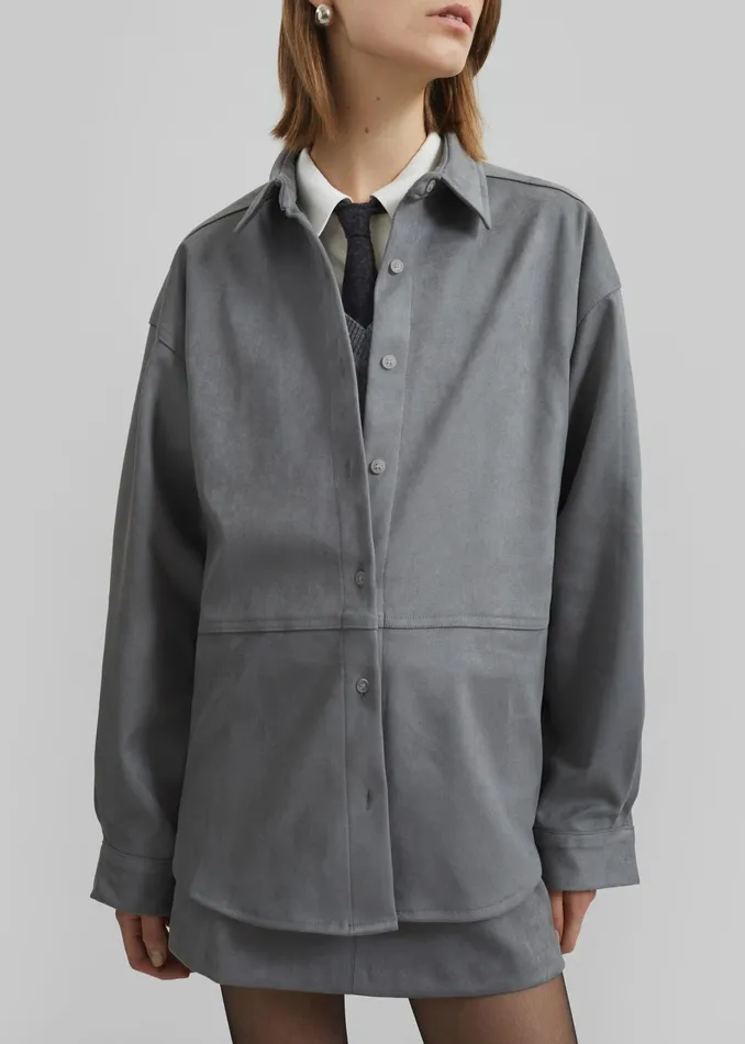 The Frankie Shop Tops Regina Faux Suede Shirt 8211 Slate Grey 8211 Women