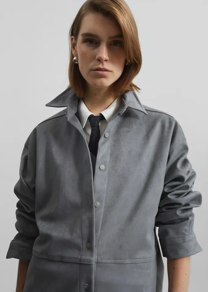 The Frankie Shop Tops Regina Faux Suede Shirt 8211 Slate Grey 8211 Women
