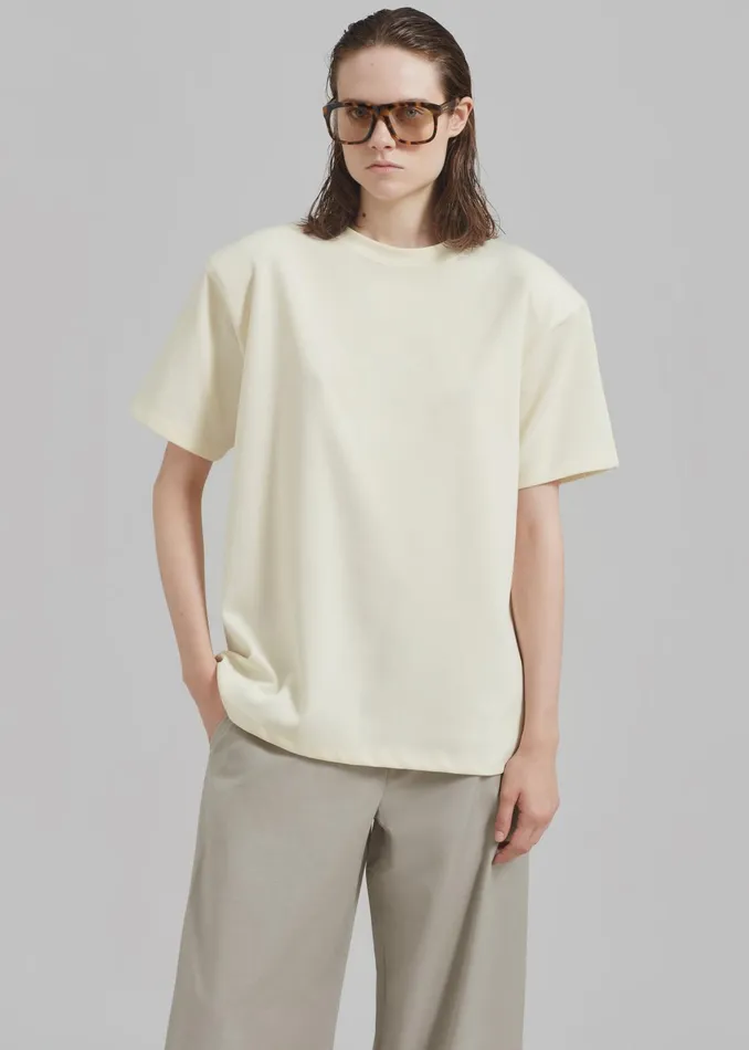 The Frankie Shop Tops Rowen Padded Shoulder Tee 8211 Cream 8211 Women