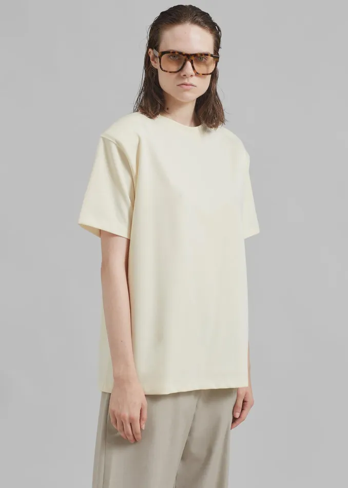 The Frankie Shop Tops Rowen Padded Shoulder Tee 8211 Cream 8211 Women