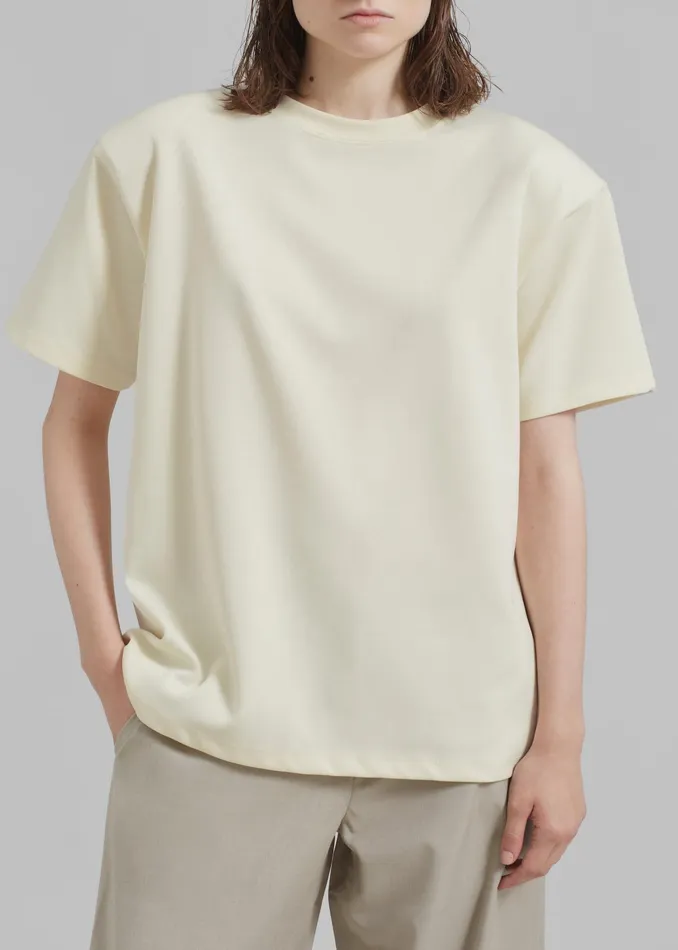 The Frankie Shop Tops Rowen Padded Shoulder Tee 8211 Cream 8211 Women