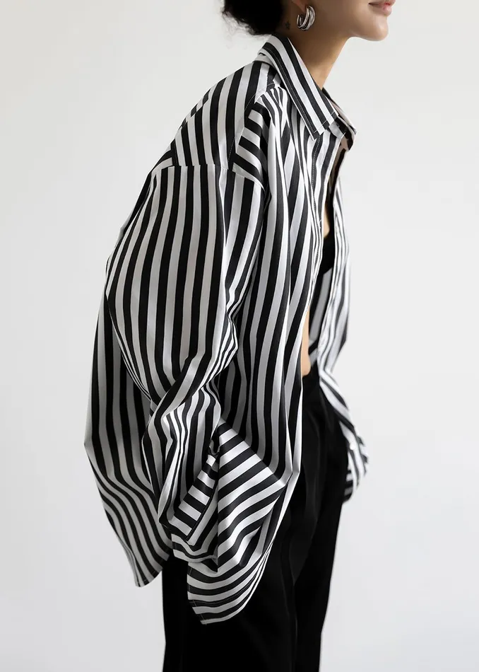 The Frankie Shop Tops Sylvia Striped Oxford Shirt 8211 Faded BlackWhite 8211 Women The Frankie Shop Tops Sylvia Striped Oxford Shirt 8211 Faded BlackWhite 8211 Women