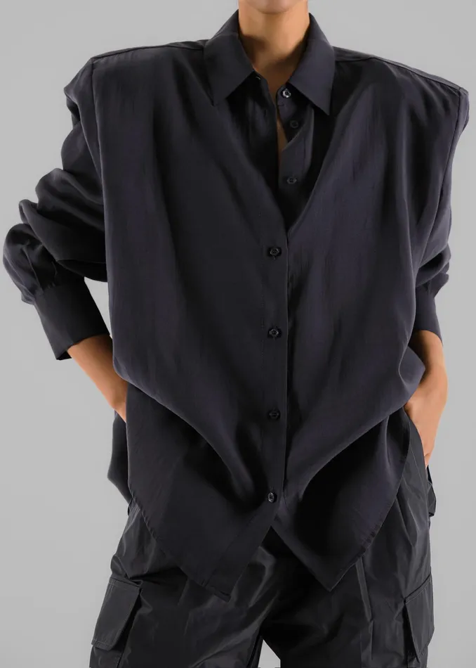 The Frankie Shop Tops Zoula Padded Shirt 8211 Charcoal 8211 Women