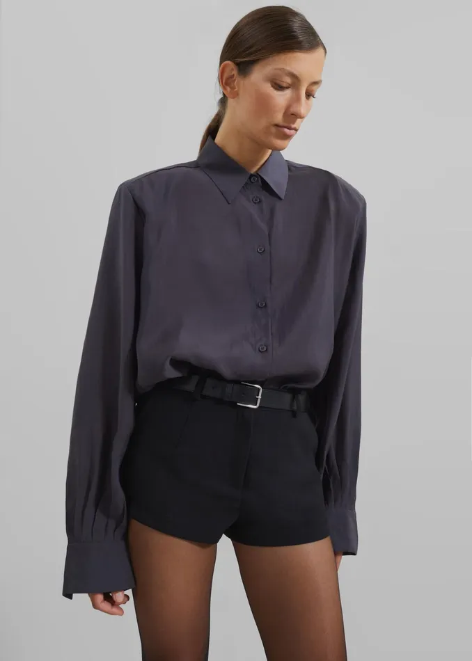 The Frankie Shop Tops Zoula Padded Shirt 8211 Charcoal 8211 Women