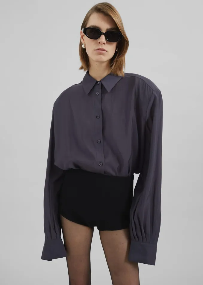The Frankie Shop Tops Zoula Padded Shirt 8211 Charcoal 8211 Women