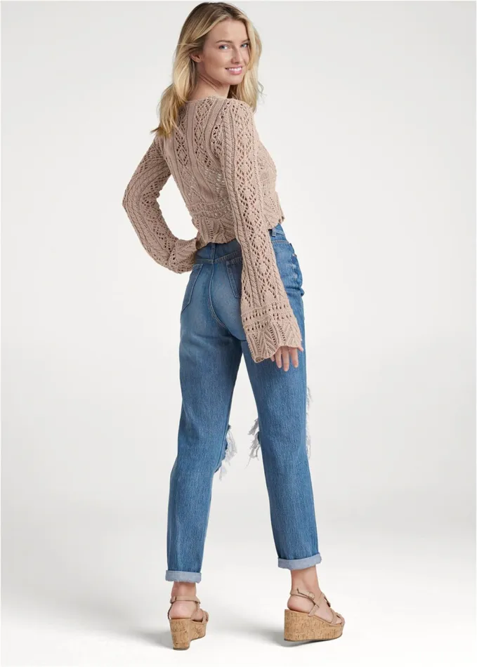 TIEFRONT CROPPED CARDIGAN Taupe Women VENUS Cardigans and Dusters