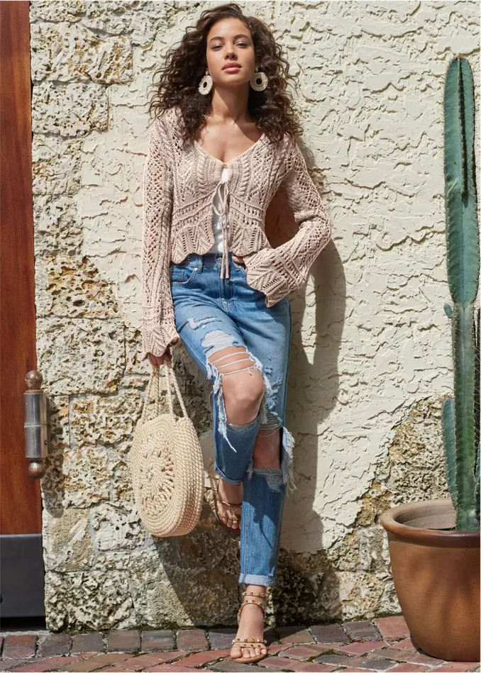 TIEFRONT CROPPED CARDIGAN Taupe Women VENUS Cardigans and Dusters