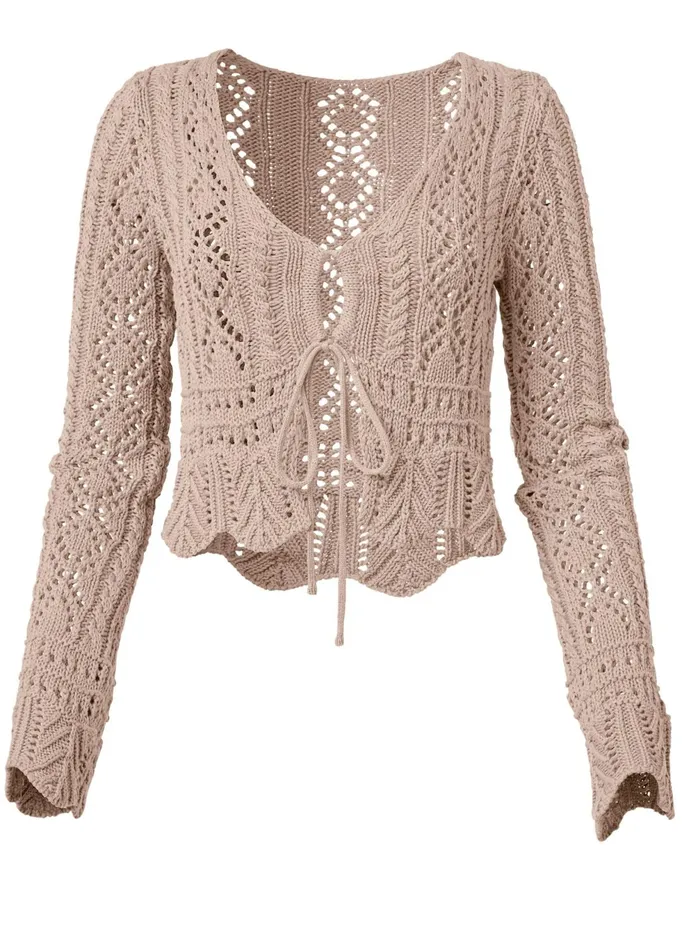 TIEFRONT CROPPED CARDIGAN Taupe Women VENUS Cardigans and Dusters
