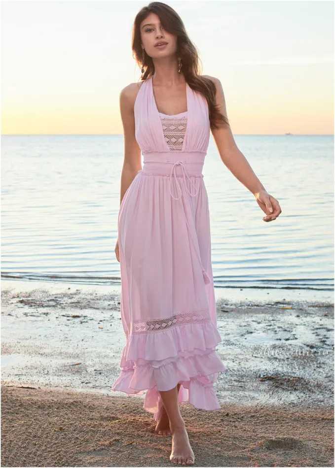 TIERED LACE TRIM MAXI DRESS Lilac Women VENUS Sundresses