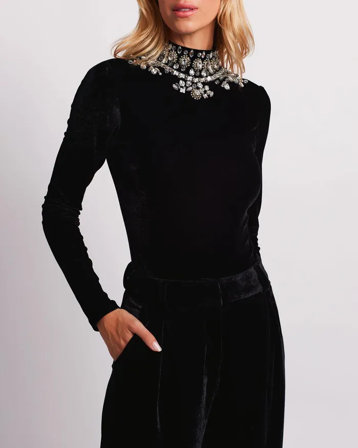 Tops and Bodysuits Women PatBO HandBeaded Velvet Bodysuit