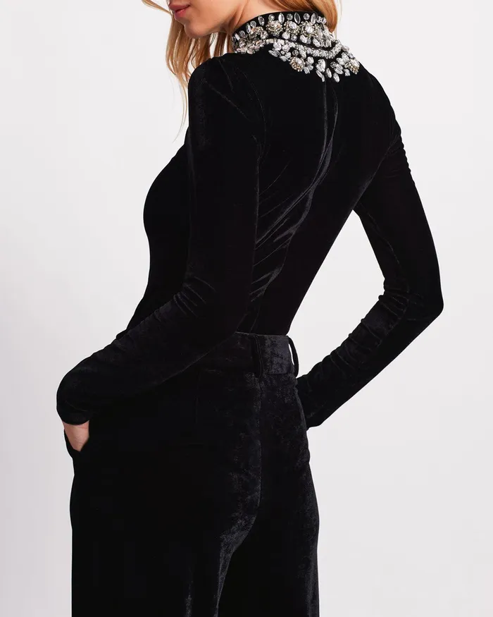 Tops and Bodysuits Women PatBO HandBeaded Velvet Bodysuit
