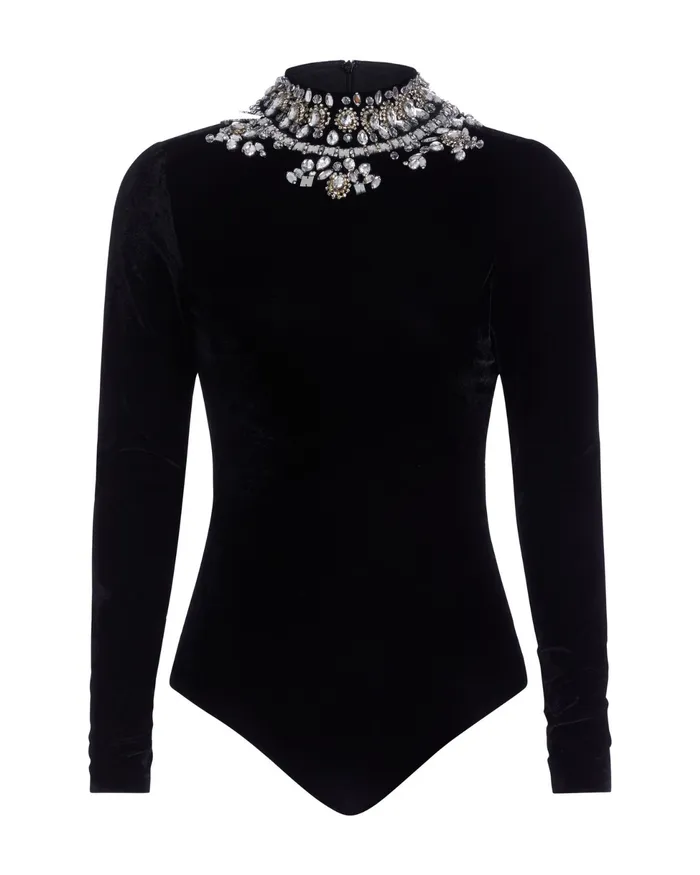 Tops and Bodysuits Women PatBO HandBeaded Velvet Bodysuit