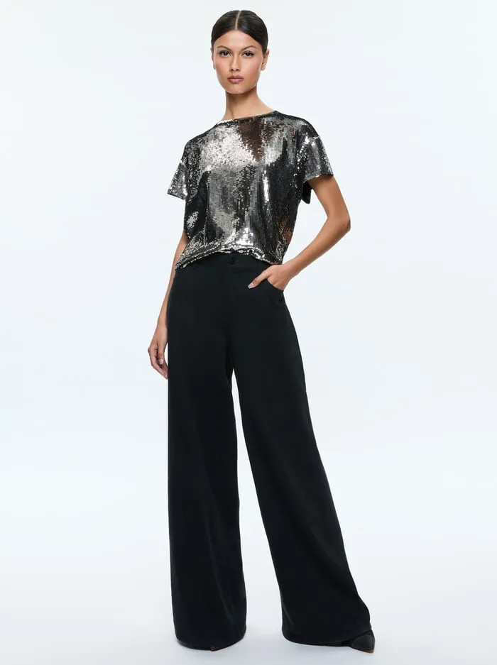Tops Women Alice Olivia Evan Sequin Oversized Tee Gunmetal