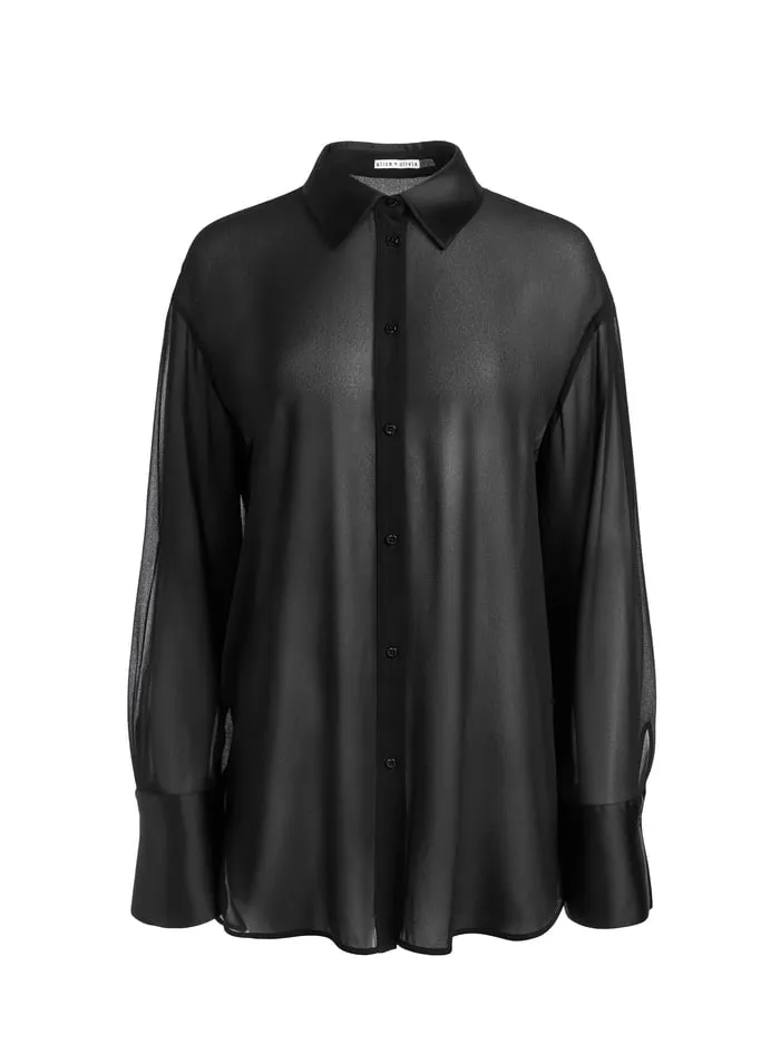 Tops Women Alice Olivia Finely Button Down Black