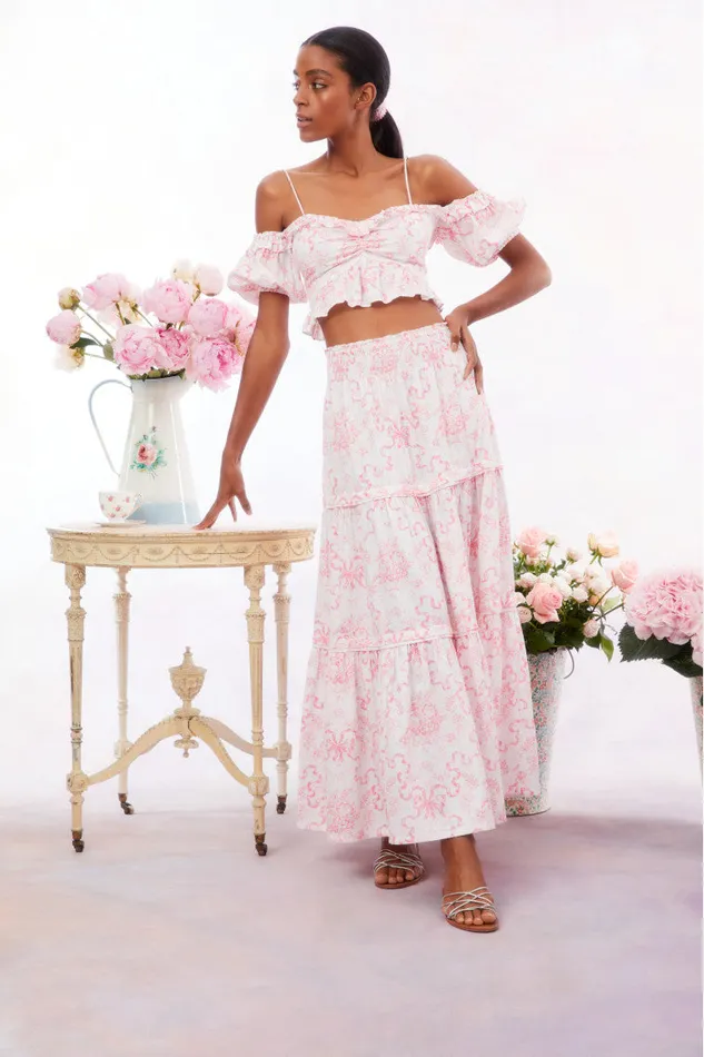 Tops WomenKids LoveShackFancy Amille Bow OffTheShoulder Top Bubblegum Blast