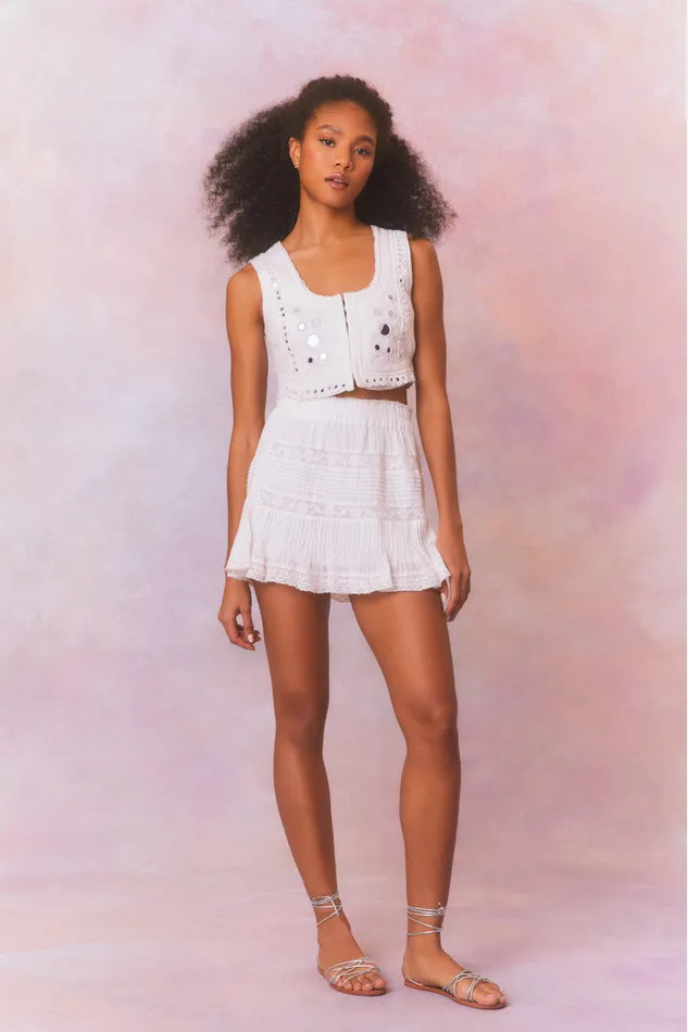 Tops Women LoveShackFancy Cayman Embellished Bustier Top True White