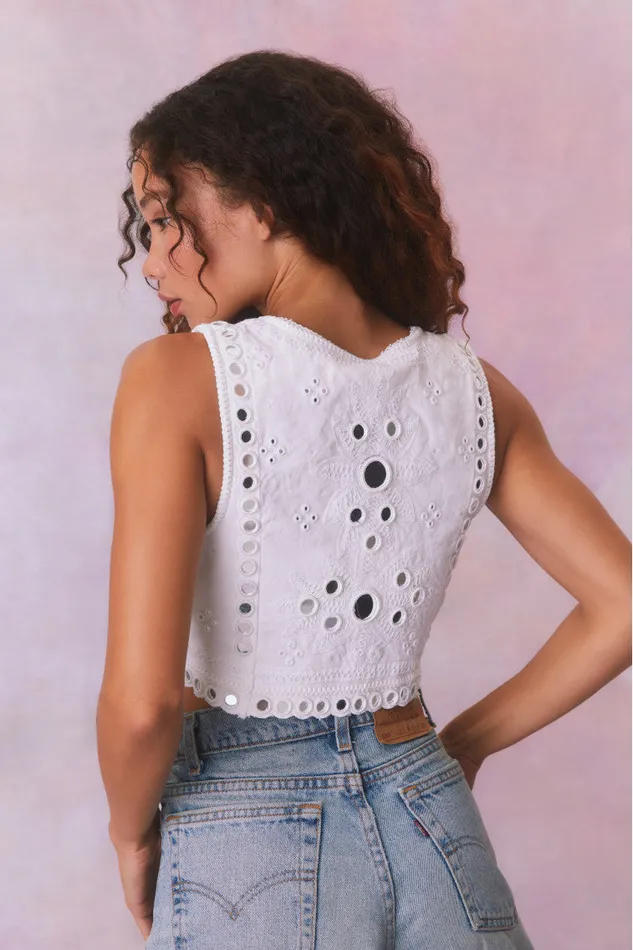 Tops Women LoveShackFancy Cayman Embellished Bustier Top True White