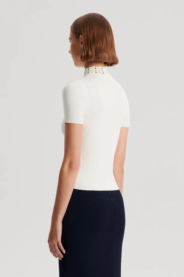 Tops Women Scanlan Theodore CREPE KNIT DAISY SHORT SLEEVE TOP Cream Tops Women Scanlan Theodore CREPE KNIT DAISY SHORT SLEEVE TOP Cream