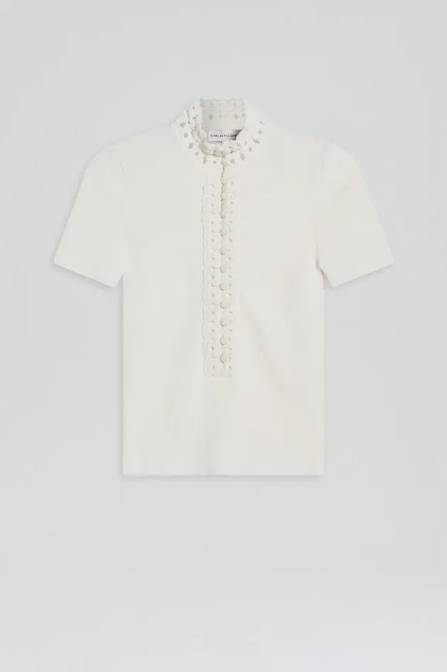 Tops Women Scanlan Theodore CREPE KNIT DAISY SHORT SLEEVE TOP Cream Tops Women Scanlan Theodore CREPE KNIT DAISY SHORT SLEEVE TOP Cream