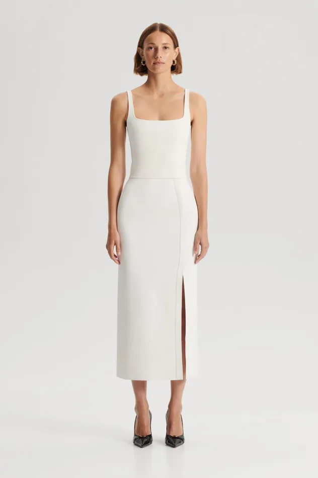Tops Women Scanlan Theodore CREPE KNIT SQUARE CAMISOLE Cream