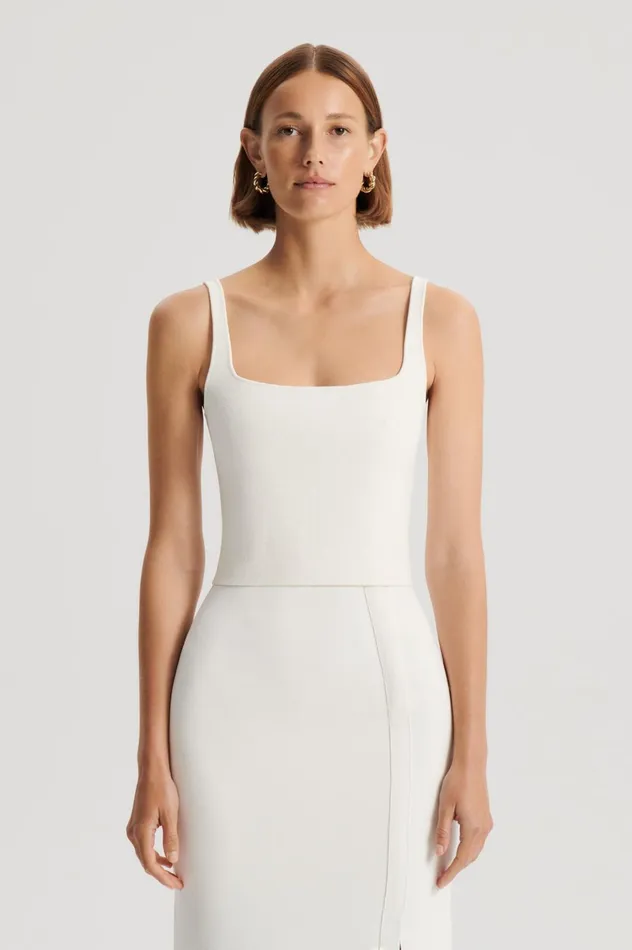 Tops Women Scanlan Theodore CREPE KNIT SQUARE CAMISOLE Cream Tops Women Scanlan Theodore CREPE KNIT SQUARE CAMISOLE Cream