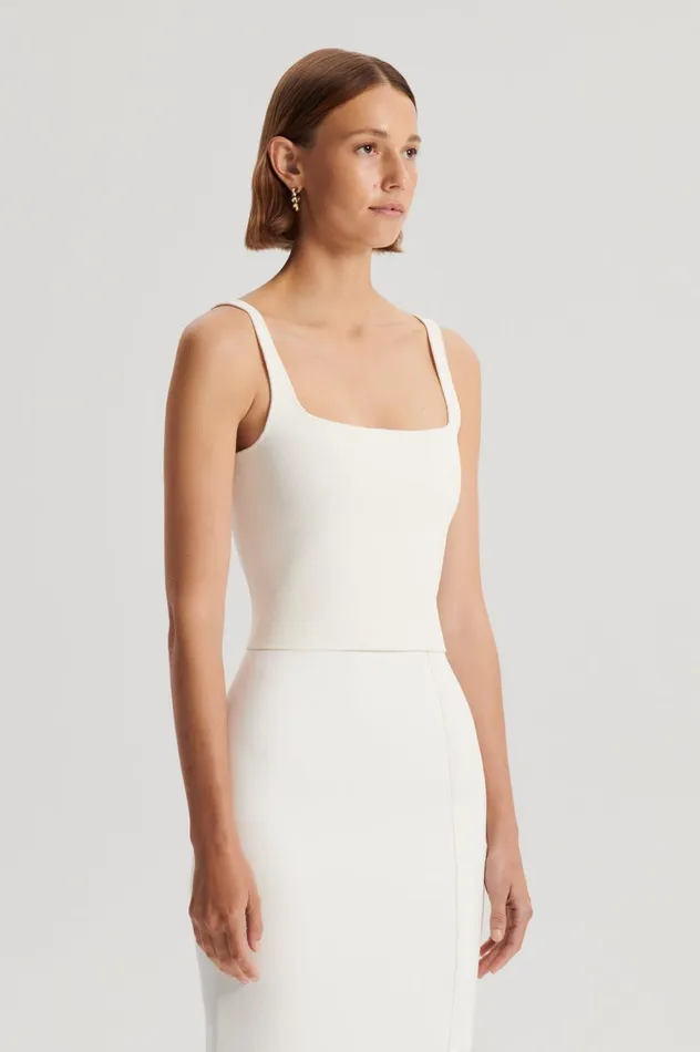 Tops Women Scanlan Theodore CREPE KNIT SQUARE CAMISOLE Cream Tops Women Scanlan Theodore CREPE KNIT SQUARE CAMISOLE Cream