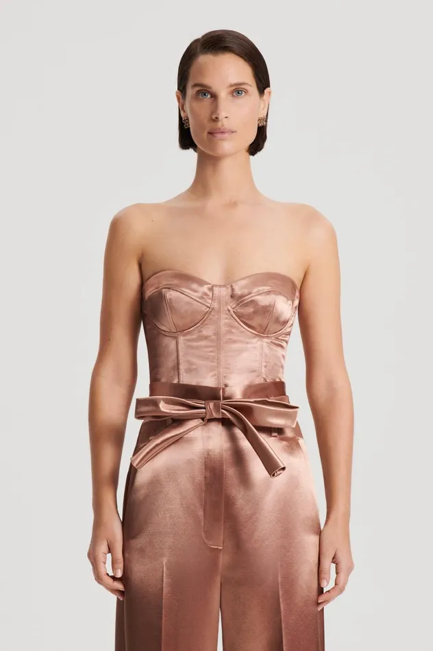 Tops Women Scanlan Theodore FRENCH SATIN BUSTIER Cinnamon Tops Women Scanlan Theodore FRENCH SATIN BUSTIER Cinnamon
