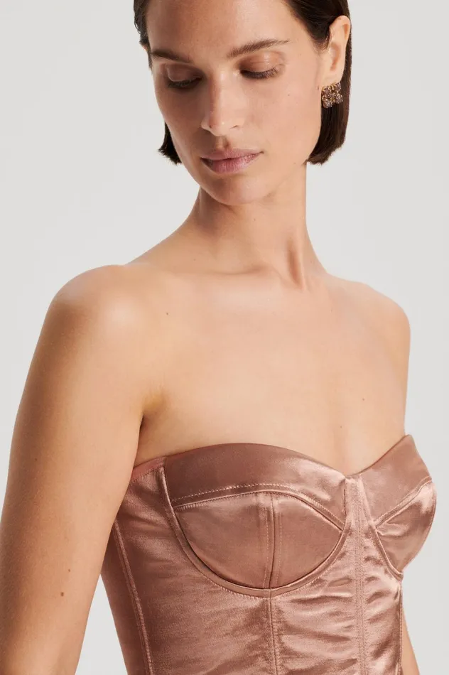 Tops Women Scanlan Theodore FRENCH SATIN BUSTIER Cinnamon Tops Women Scanlan Theodore FRENCH SATIN BUSTIER Cinnamon