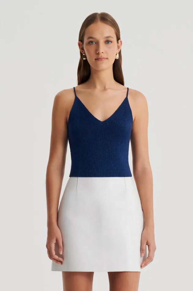 Tops Women Scanlan Theodore METALLIC KNIT CAMISOLE Navy