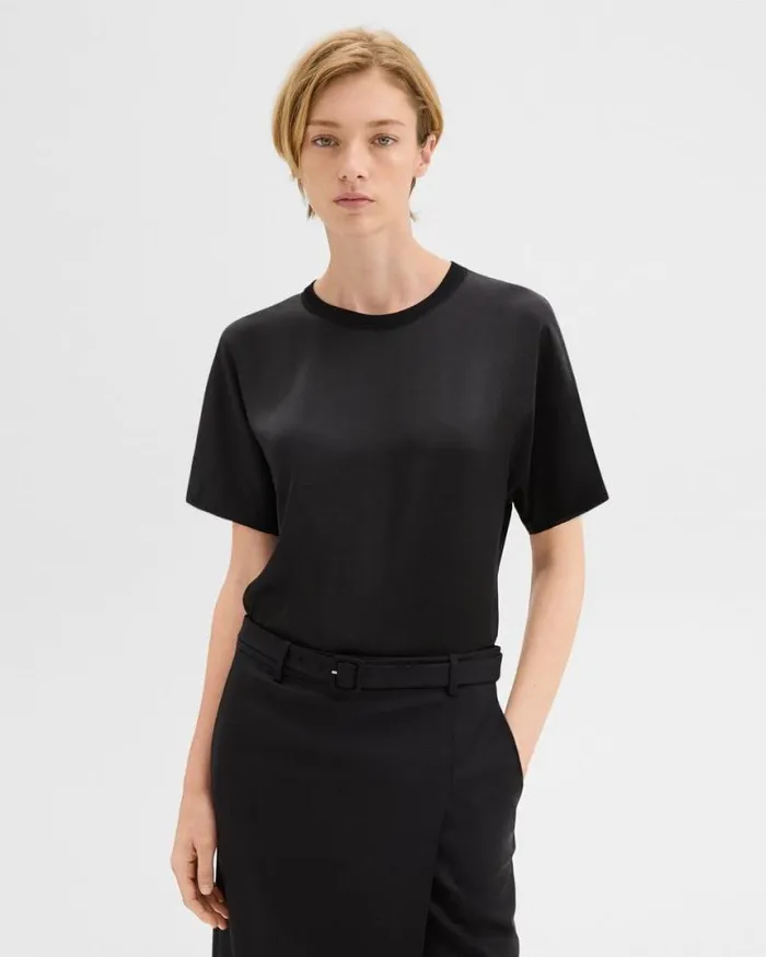 Tops Women Theory Dolman Sleeve Tee In Recycled Satin Black