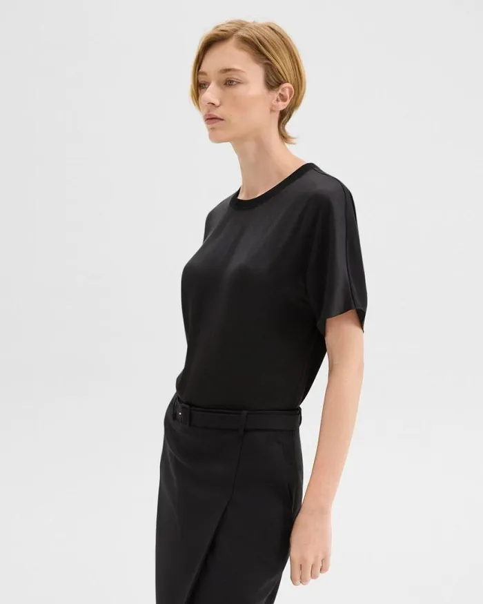 Tops Women Theory Dolman Sleeve Tee In Recycled Satin Black