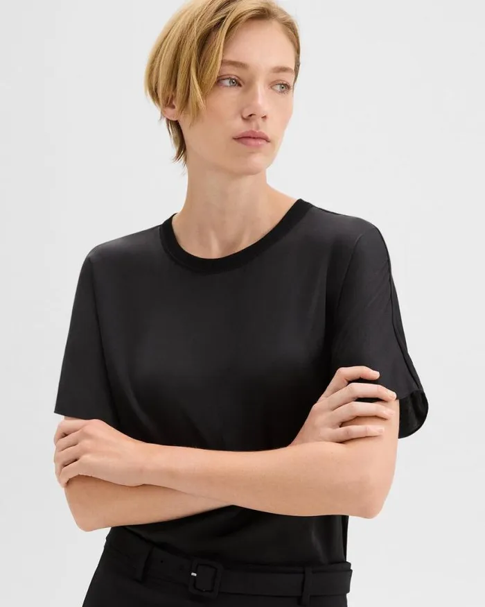 Tops Women Theory Dolman Sleeve Tee In Recycled Satin Black