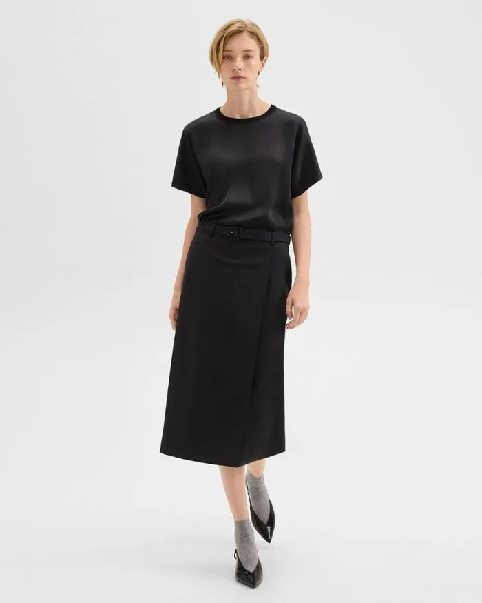 Tops Women Theory Dolman Sleeve Tee In Recycled Satin Black