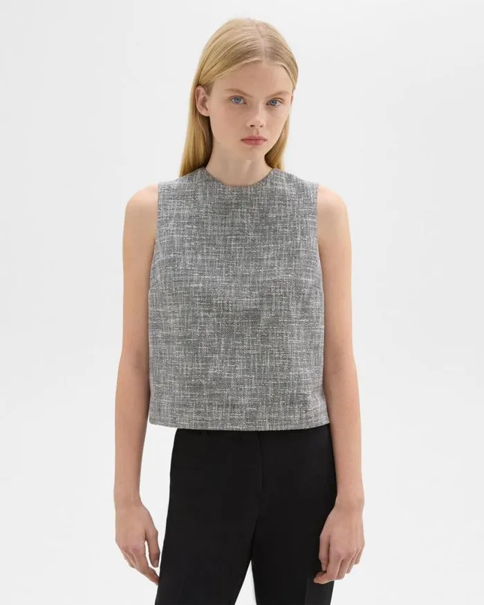 Tops Women Theory Shell Top In Canvas Tweed Black Multi