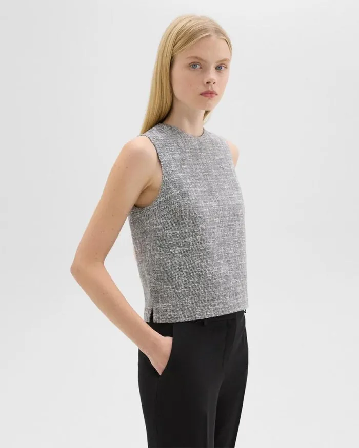 Tops Women Theory Shell Top In Canvas Tweed Black Multi Tops Women Theory Shell Top In Canvas Tweed Black Multi