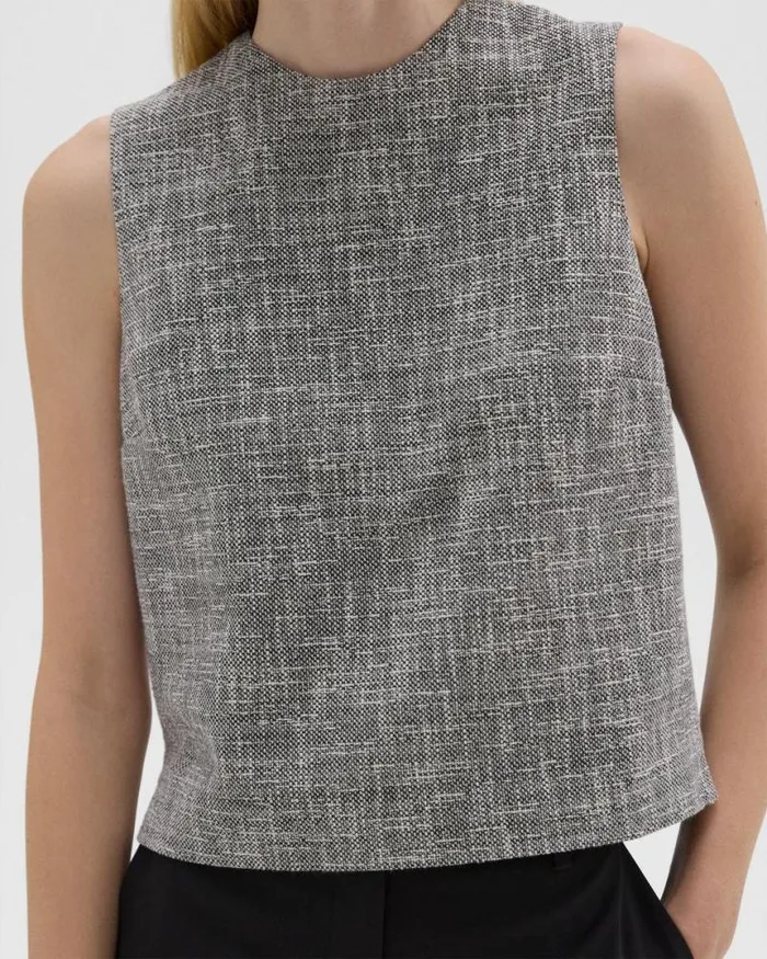 Tops Women Theory Shell Top In Canvas Tweed Black Multi Tops Women Theory Shell Top In Canvas Tweed Black Multi