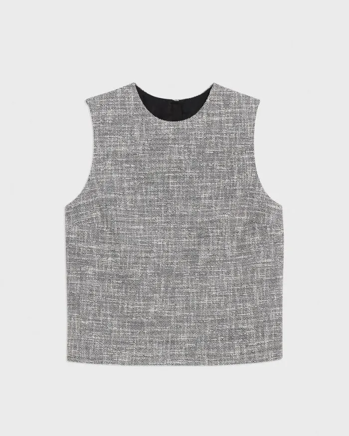 Tops Women Theory Shell Top In Canvas Tweed Black Multi Tops Women Theory Shell Top In Canvas Tweed Black Multi