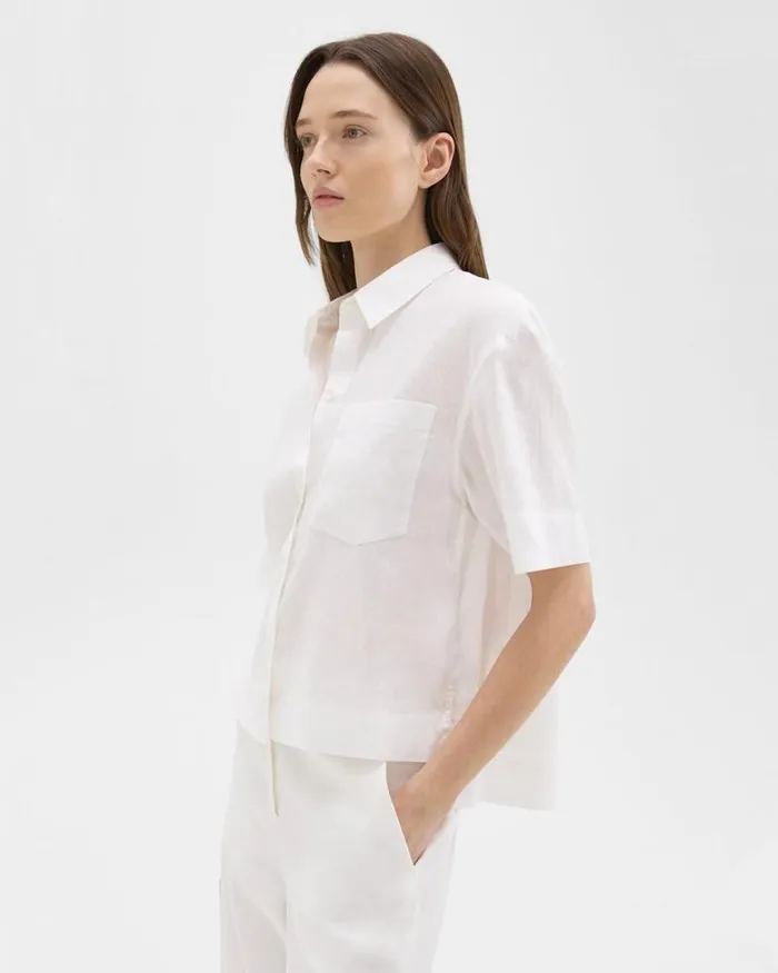 Tops Women Theory ShortSleeve Shirt In Relaxed Linen White Tops Women Theory ShortSleeve Shirt In Relaxed Linen White