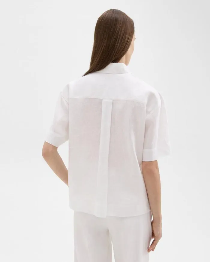 Tops Women Theory ShortSleeve Shirt In Relaxed Linen White Tops Women Theory ShortSleeve Shirt In Relaxed Linen White