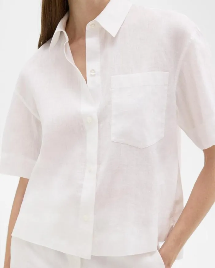 Tops Women Theory ShortSleeve Shirt In Relaxed Linen White Tops Women Theory ShortSleeve Shirt In Relaxed Linen White