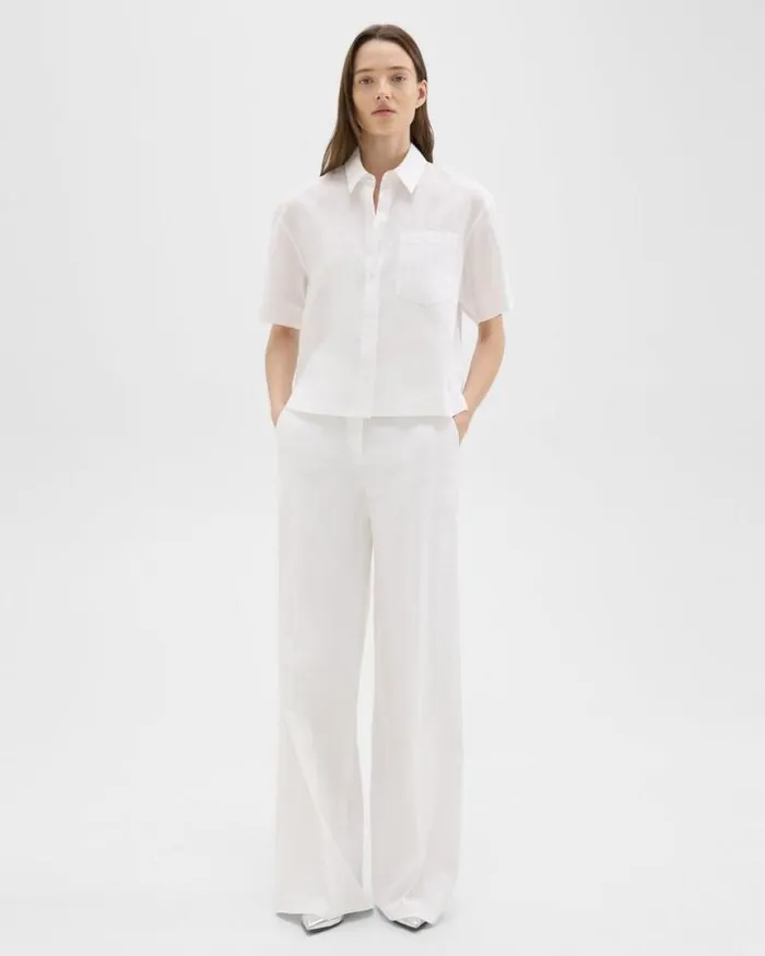 Tops Women Theory ShortSleeve Shirt In Relaxed Linen White Tops Women Theory ShortSleeve Shirt In Relaxed Linen White