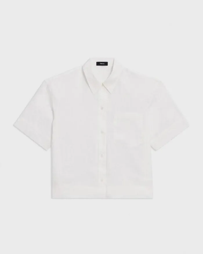 Tops Women Theory ShortSleeve Shirt In Relaxed Linen White Tops Women Theory ShortSleeve Shirt In Relaxed Linen White