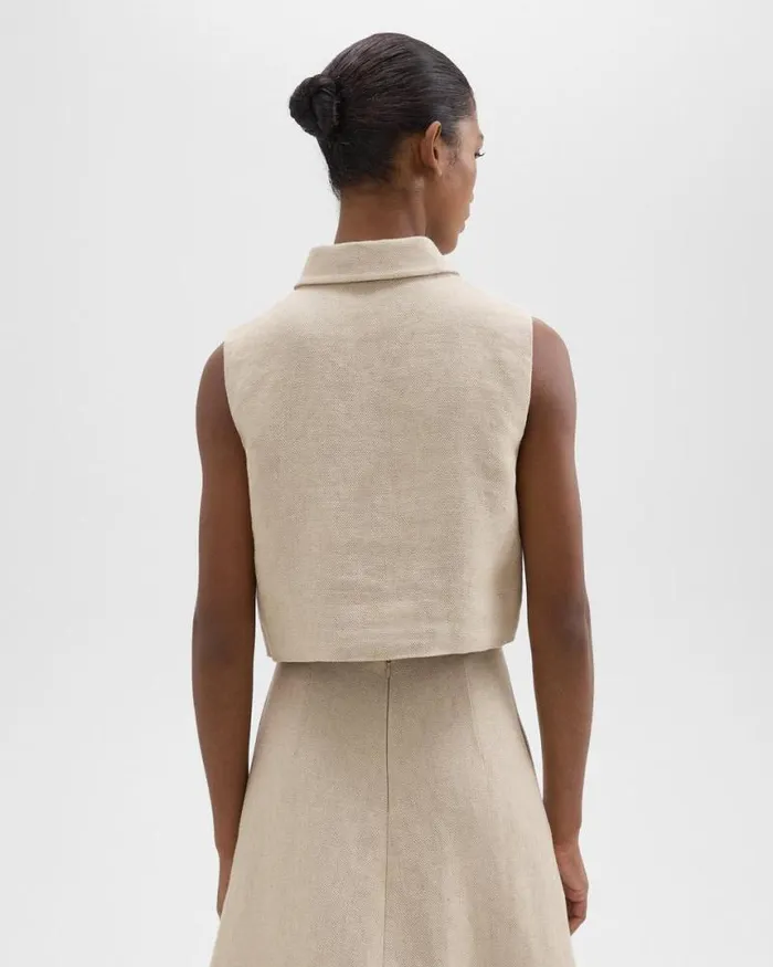 Tops Women Theory Sleeveless Polo In Basket Weave Linen Straw Tops Women Theory Sleeveless Polo In Basket Weave Linen Straw