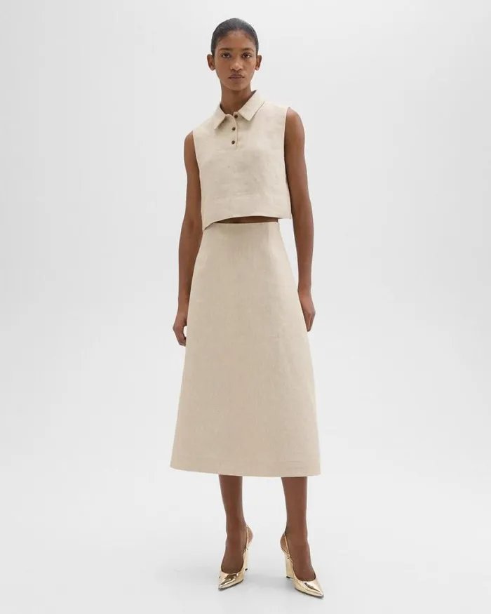 Tops Women Theory Sleeveless Polo In Basket Weave Linen Straw Tops Women Theory Sleeveless Polo In Basket Weave Linen Straw