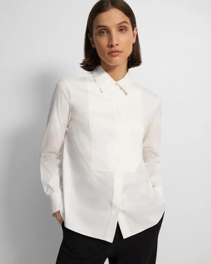 Tops Women Theory Tuxedo Shirt In Good Cotton White