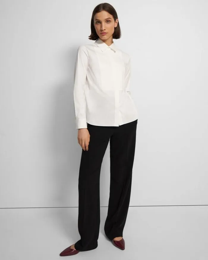 Tops Women Theory Tuxedo Shirt In Good Cotton White