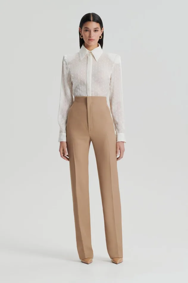 Trousers Women Scanlan Theodore WOOL BARATHEA SLIM TROUSER Camel
